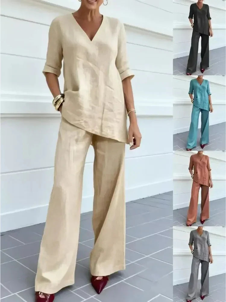 Susana | Completo di Due Pezzi con top a manica media e pantaloni dritti