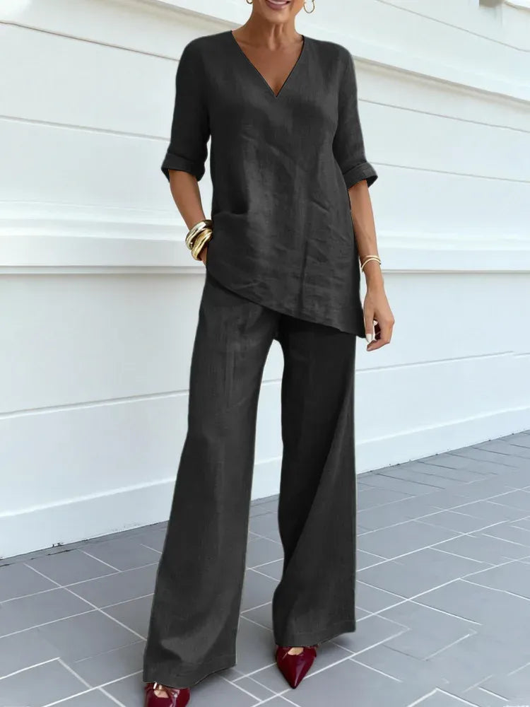 Susana | Completo di Due Pezzi con top a manica media e pantaloni dritti