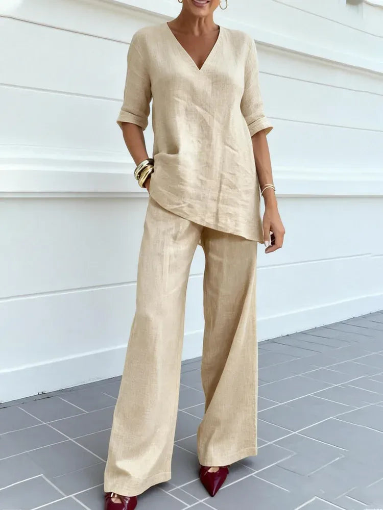 Susana | Completo di Due Pezzi con top a manica media e pantaloni dritti