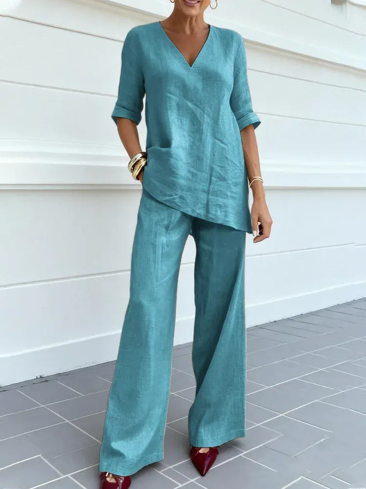 Susana | Completo di Due Pezzi con top a manica media e pantaloni dritti