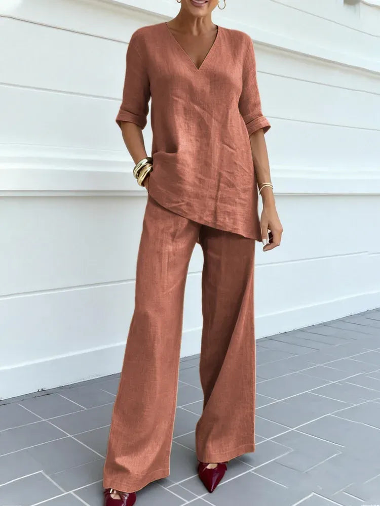 Susana | Completo di Due Pezzi con top a manica media e pantaloni dritti