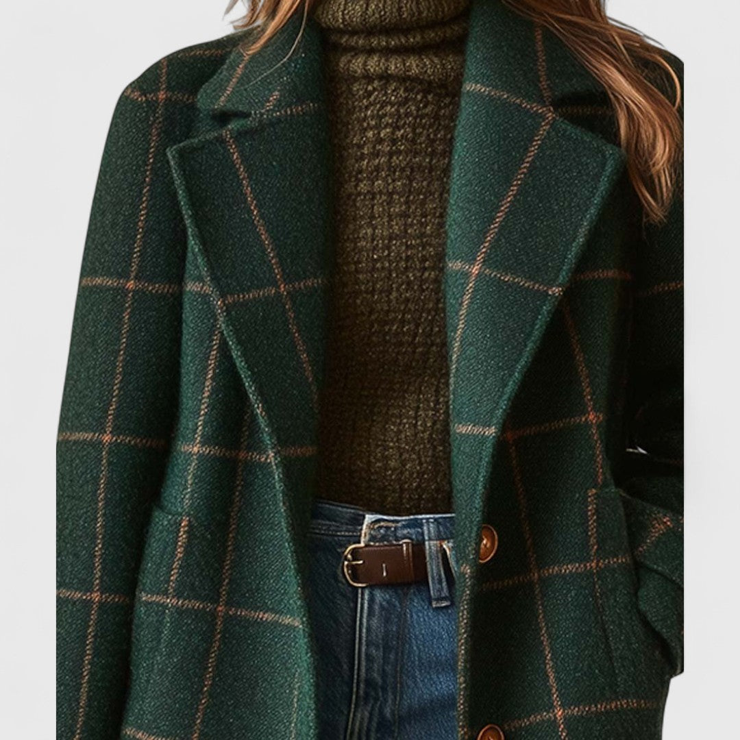 Celia™ | Cappotto vintage a quadri con risvolto
