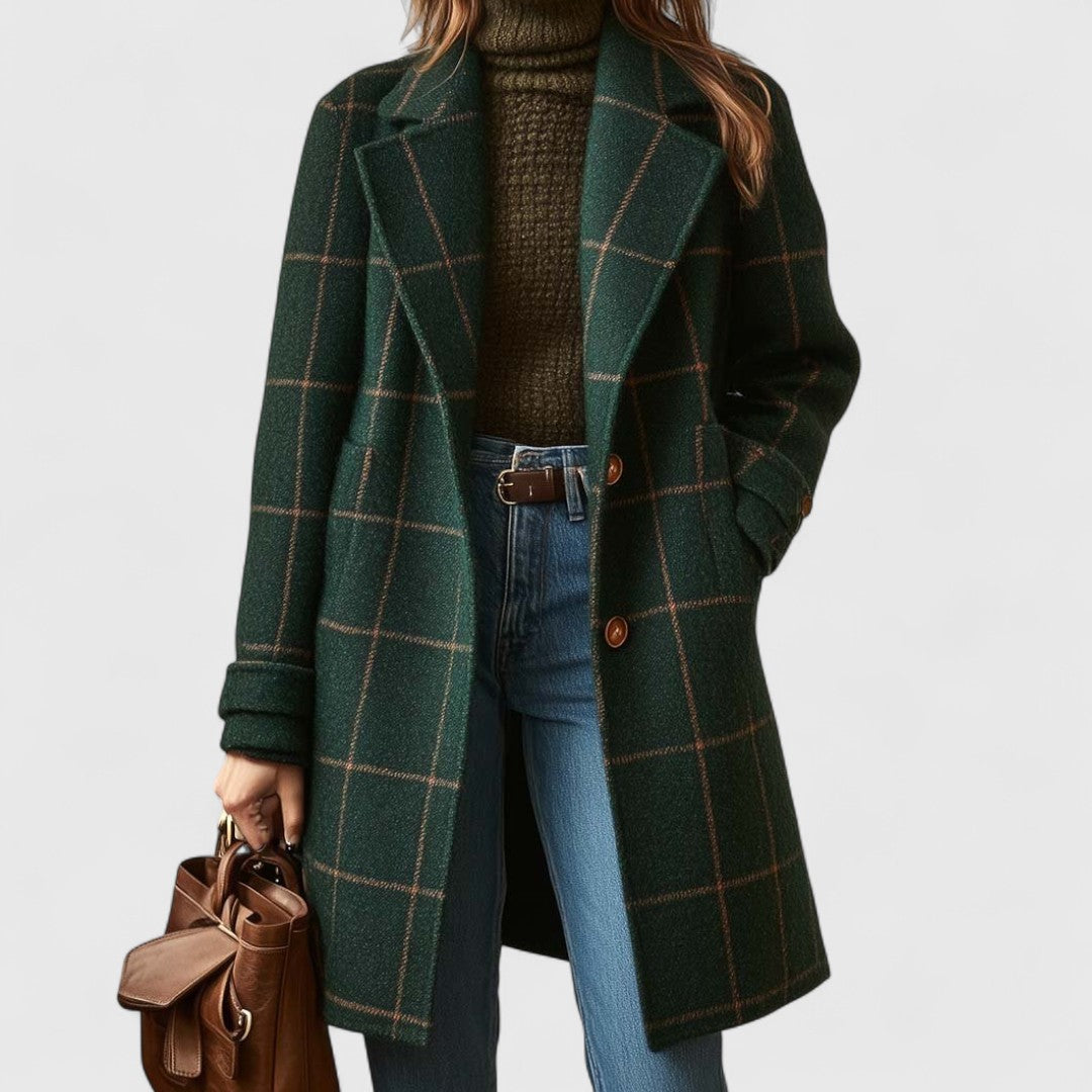 Celia™ | Cappotto vintage a quadri con risvolto