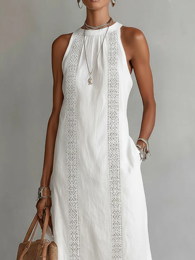 Jimena - Vestito midi in lino con collo mao