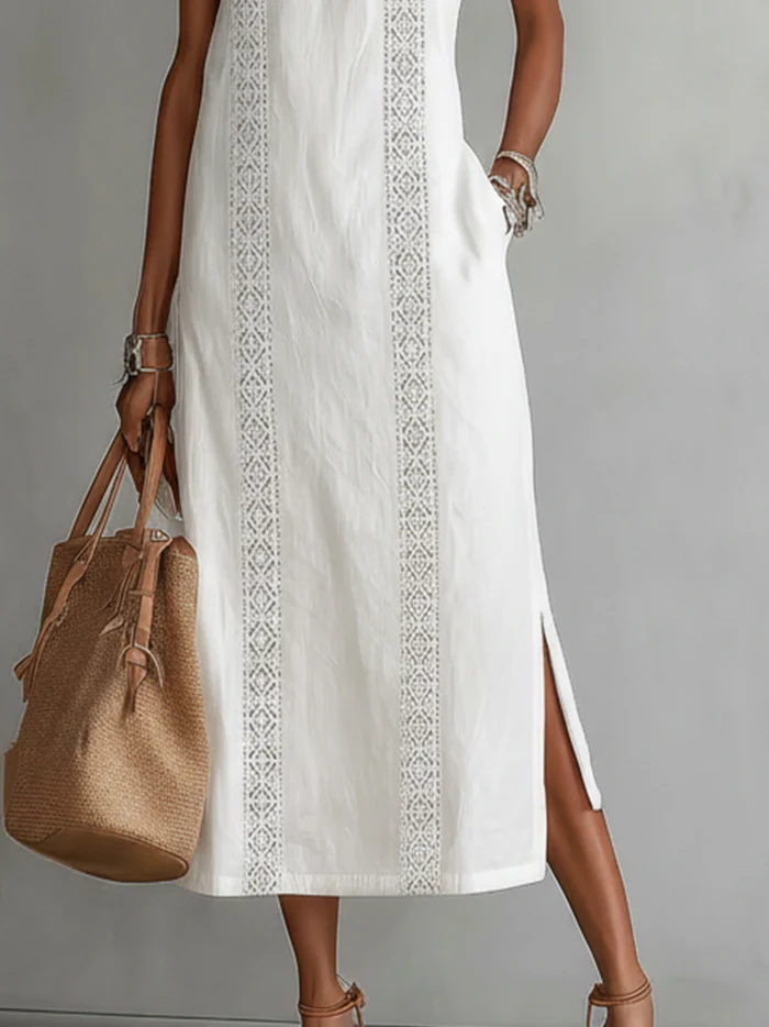 Jimena - Vestito midi in lino con collo mao