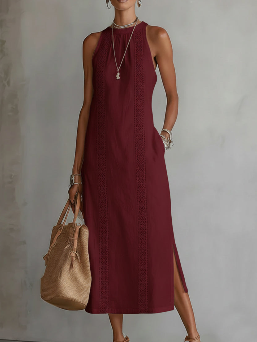 Jimena - Vestito midi in lino con collo mao