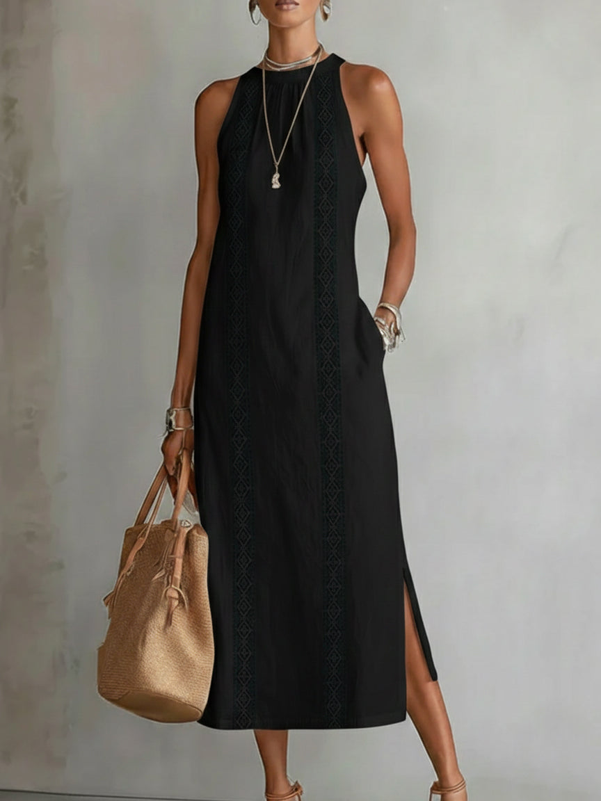 Jimena - Vestito midi in lino con collo mao