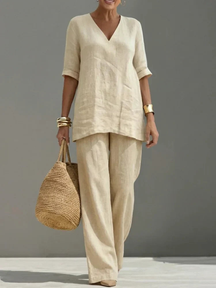Susana | Completo di Due Pezzi con top a manica media e pantaloni dritti
