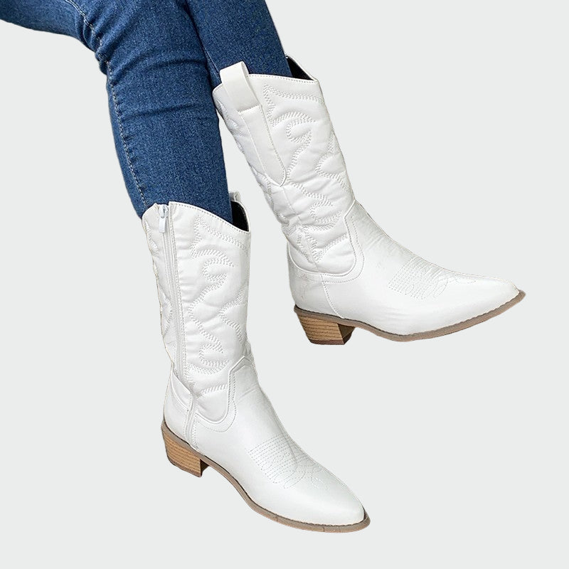 Estrella | Stivaletti da Cowboy Metallici Rosa con Ricamo