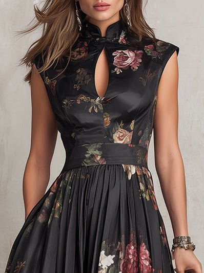 Rosalie™ | Abito Midi in Satin Piegato con Collo a Chiave