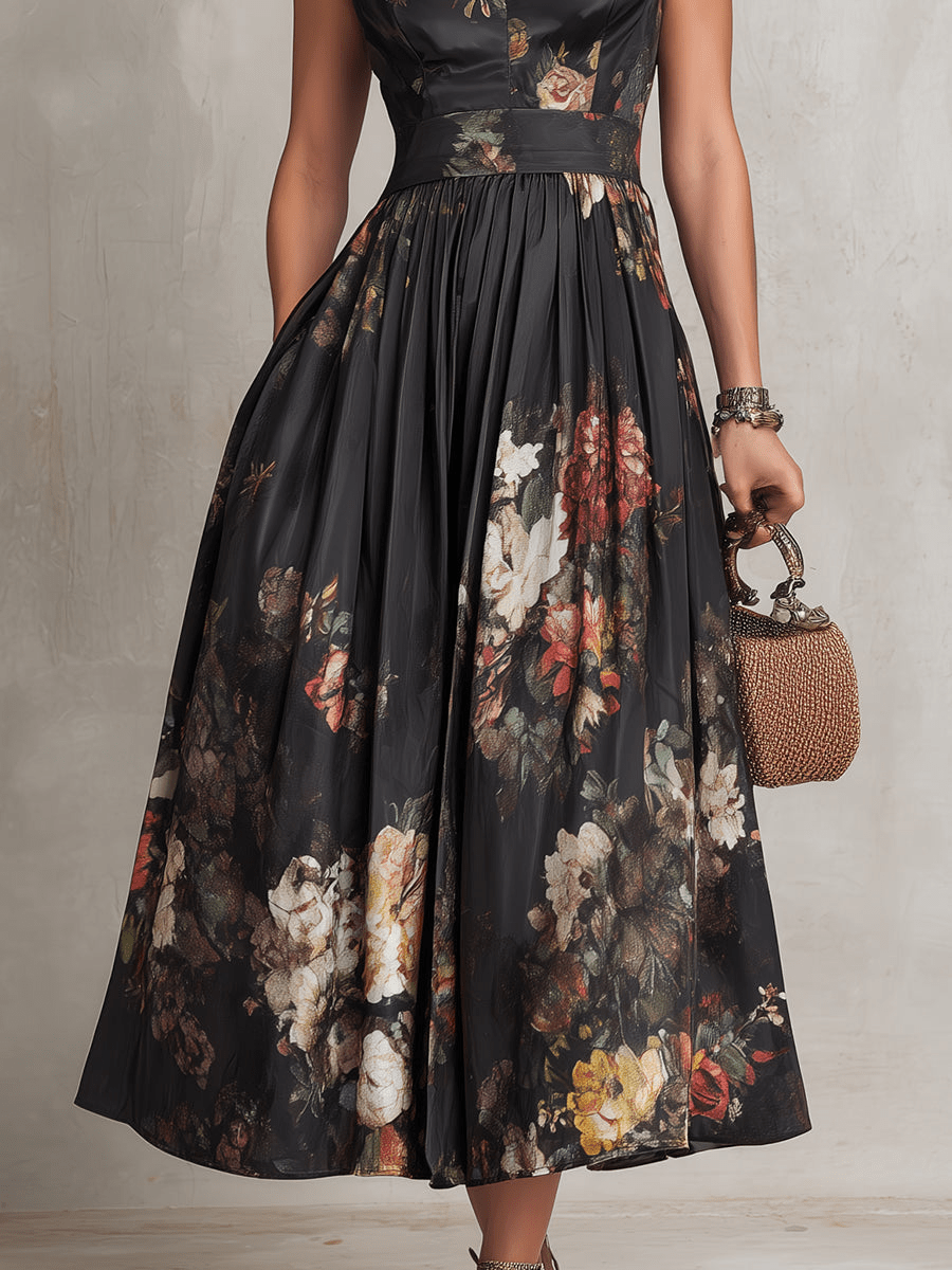 Rosalie™ | Abito Midi in Satin Piegato con Collo a Chiave
