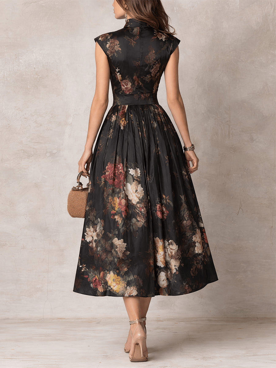 Rosalie™ | Abito Midi in Satin Piegato con Collo a Chiave